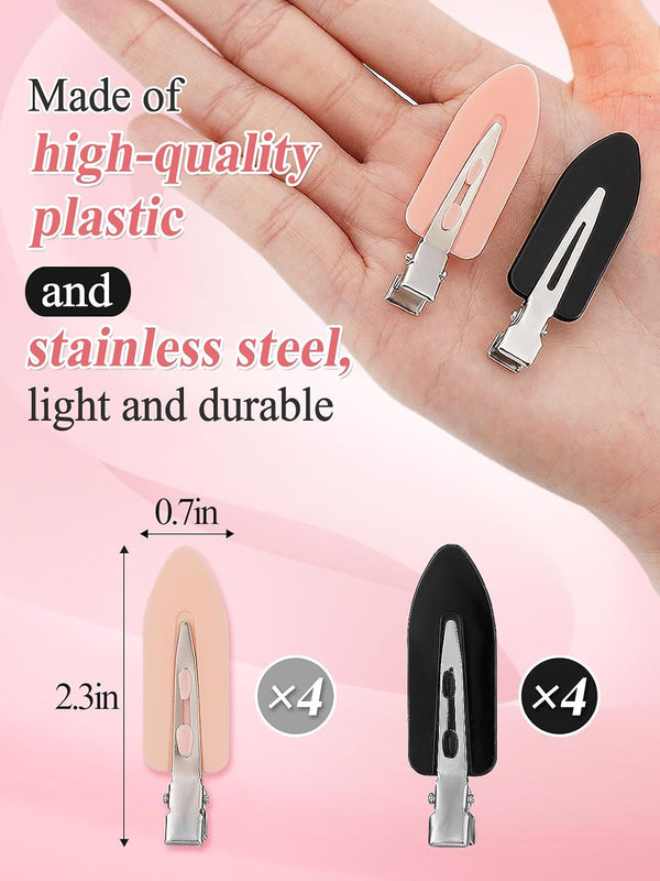 8Pcs Creaseless Hair Clips for Women Styling, 4 Black, 4 Pink | MADHOLLY No Crease No Bend, Alligator Flat Hair Barrettes for Fixing Bangs,