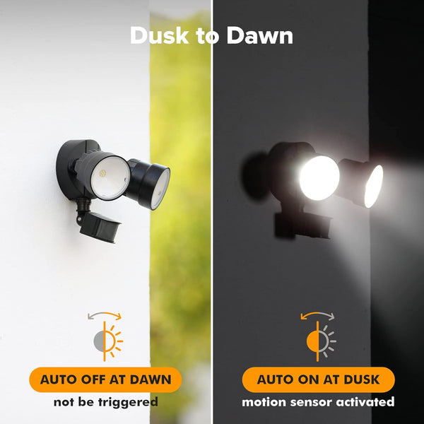 LUTEC Shrimp P6221B-PIR24 2000 Lumen 18 Watt 26 LED Motion Activated Integrated Dual-Head Floodlight Outdoor, IP54 Waterproof Exterior Security