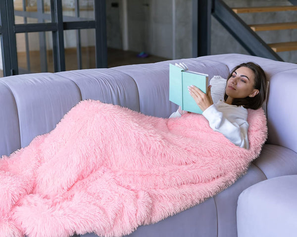 BENRON Light Pink Throw Blankets, Soft Shaggy Fuzzy Sherpa Cute Baby Pink Throw Cozy Fluffy Faux Fur Blankets for Bed Couch Sofa Washable, 50"x60"