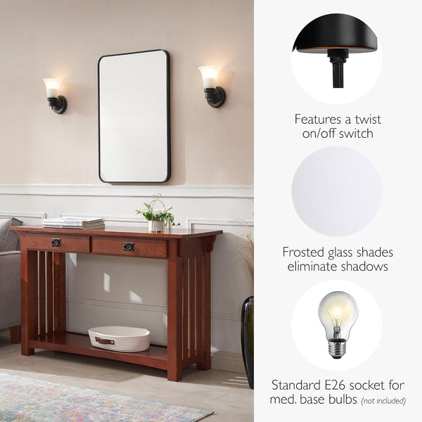 Design House Village Traditional 1-Light Indoor Dimmable Wall Sconce, Frosted Flute Glass, Twist On/Off Switch, Bathroom Bedroom Hallway,