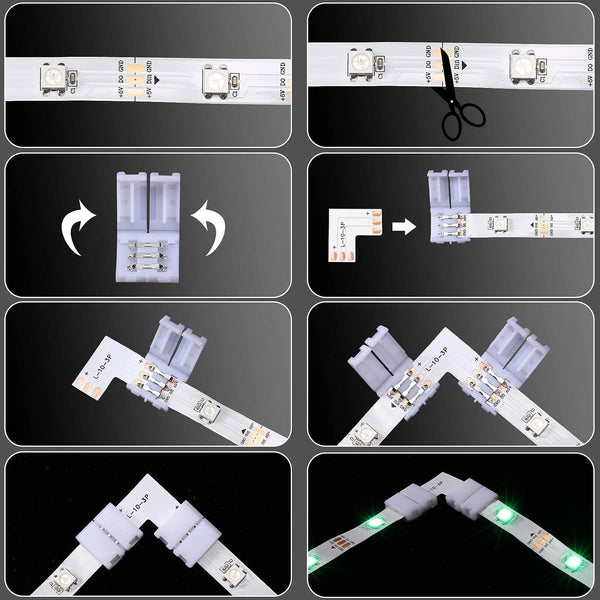 Mudder 28 Pieces 3 Pin LED Connector LED Strip Solderless Light l Shape Lights Extension T Shape Solderless Adapter Connector 10 mm for WS2811