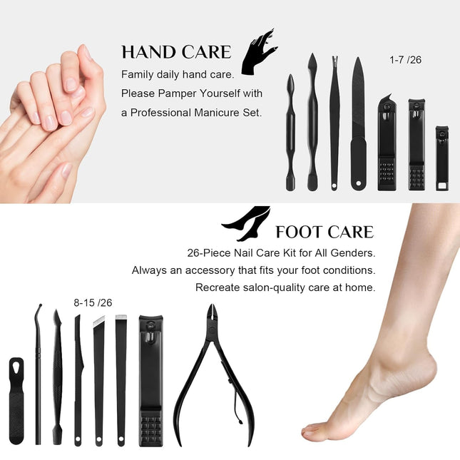 Manicure Set, Professional Nail Clippers Pedicure Kit 26 Pieces Nail Care Tools 