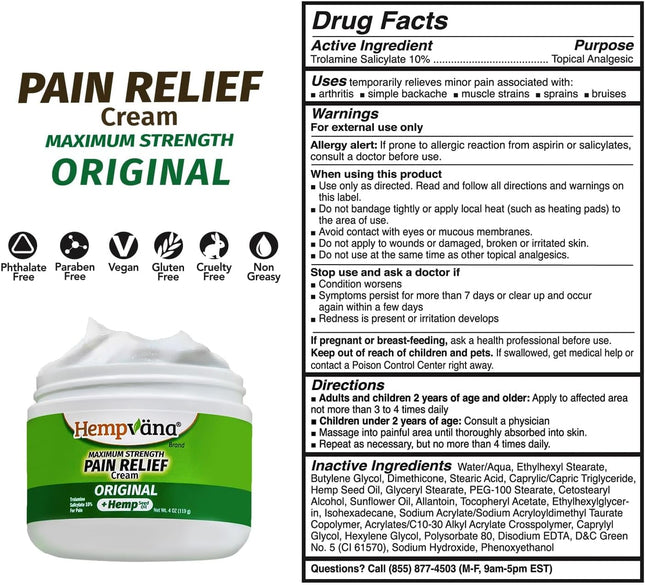 Hempvana Maximum Strength Relief Cream. Hemp Seed Oil for Muscles & Joints, AS-S