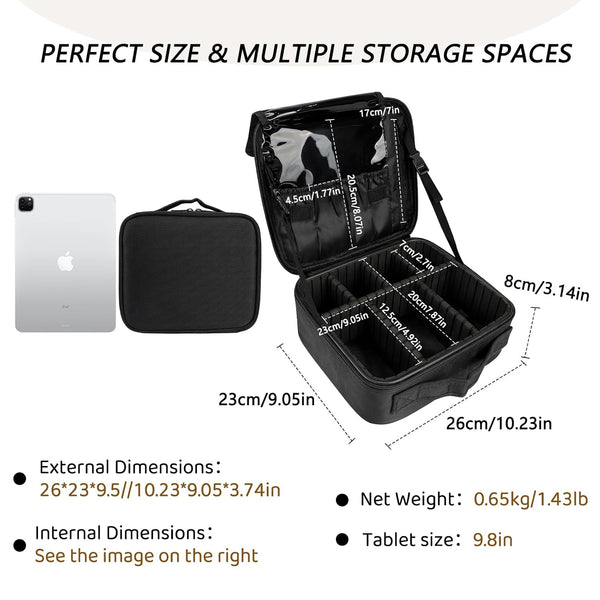 gzcz Travel Makeup Bag,Portable Makeup Case for Women,Professional Cosmetic Train Case Organizer Artist Storage Bag With Adjustable Dividers
