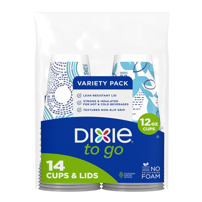 Dixie to Go Medium Paper Coffee Cups with Lids, 12 Oz, 14 Count, Disposable Cups