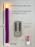 Flameless Advent Candle Set 4-Piece LED Advent Taper Candles Purple and Pink - Soft White Flickering Flame - Remote Control