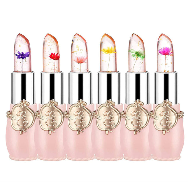 Firstfly Pack of 6 Crystal Flower Jelly Lipstick, Long Lasting Nutritious Lip Ba