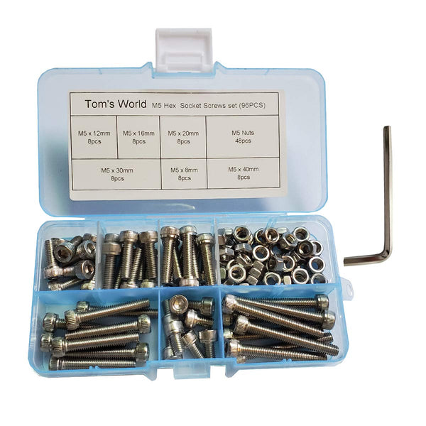M5 Hex Socket Head Cap Bolts Nuts Screws Assortment Set 304 Stainless Steel Allen Socket Drive Machine Screws (M5 Assortment Kit)