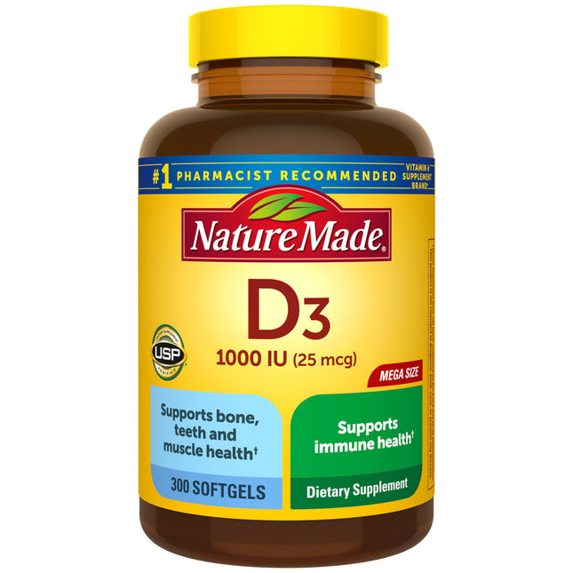 Nature Made Vitamin D3 1000 IU (25 Mcg), Dietary Supplement for Bone, Teeth, Mus