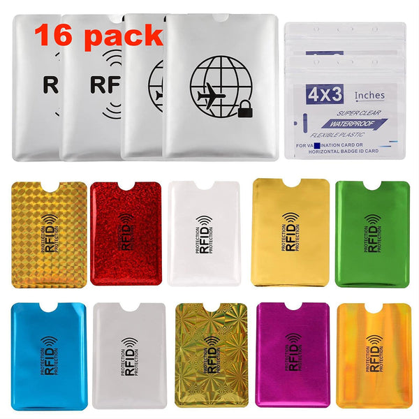 Luumxai 16 RFID Blocking Sleeves Set (10 Credit Card Holders & 4 Passport Protectors) Identity Theft Protection Secure Sleeves Set.Waterproof