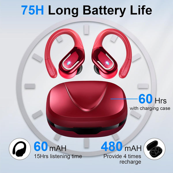 Wireless Earbud, 75Hrs Bluetooth 5.4 Headphones IP7 Waterproof for Sport, Running Wireless Earphones with ENC Noise Canceling Mics, Deep Bass over