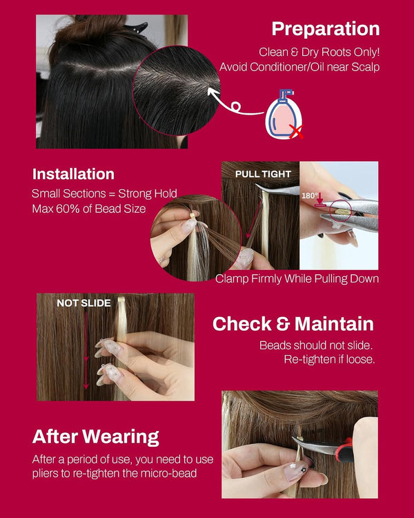 Moresoo Microlink Hair Extensions Human Hair Balayage Dark Brown with Medium Brown Micro Loop Hair Extensions Real Human Hair Brown 50G/50S 14In