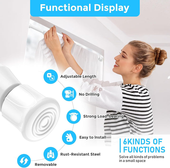 AIZESI 3Pcs White Spring Tension Rond Short Curtain Rods Small Curtain Tension Rods 16 to 28 Inch Adjustable Curtain Rod