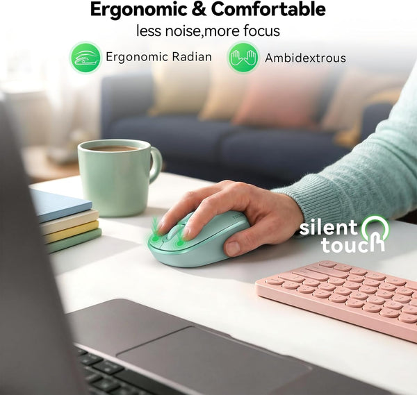 TECKNET Compact Ambidextrous Wireless Mouse for Laptop Mint Green