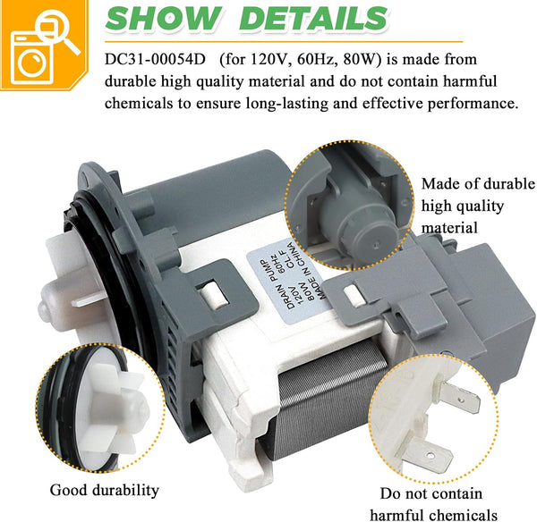 New DC31-00054D PX3516-01 DC31-00187A Washer Drain Pump Motor by Techecook - Replacement for Samsung Washing Machine - Replaces px3516-01