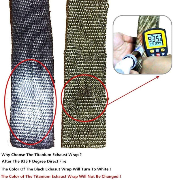 LEDAUT 2" x 50' Titanium Exhaust Heat Wrap Roll for Motorcycle Fiberglass Heat Shield Tape with Stainless Ties 2 inches X 50 feet roll