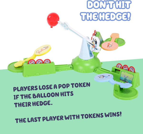 Bluey Keepy Uppy Game. Help, Bingo, and Chilli Keep the Motorized Balloon in the Air with the Character Paddles for 2-3 Players. Ages 4+