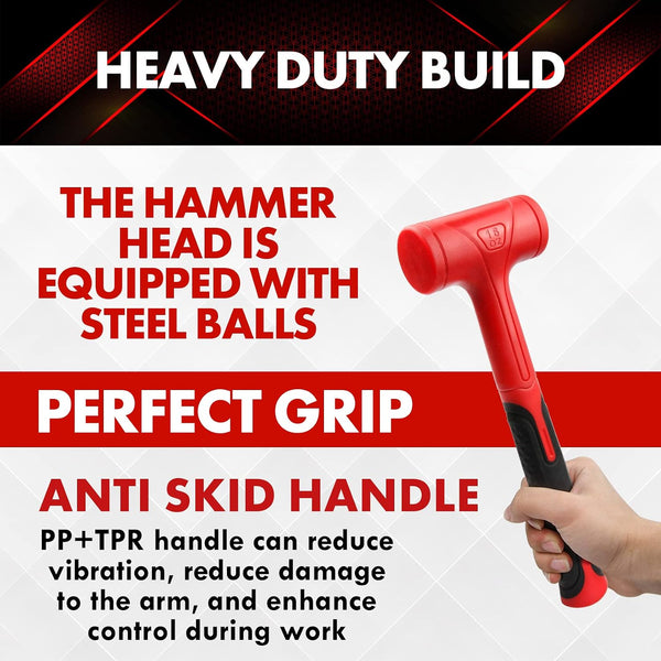 YIYITOOLS Dead Blow Hammer Set, 3 Piece/16oz(1LB),27oz(1.5LB),45oz(3LB),Red and Black, Shockproof Design, No Rebound Mallet Unibody Molded