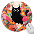 Black Cat Flower Small Mouse Pad, Cute Aesthetic Anime Mousepad with Non-Slip Rubber Base, Round Mouse Pads for Desk Accessories Laptop Gaming