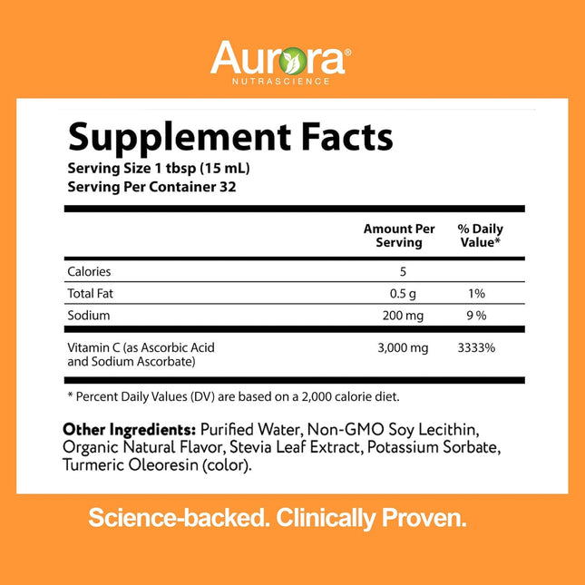 Aurora Nutrascience Mega-Pack Liposomal Vitamin C, Immune Support, 3,000 Mg per Serving, Vegan, Gluten Free, Non-Gmo, 32