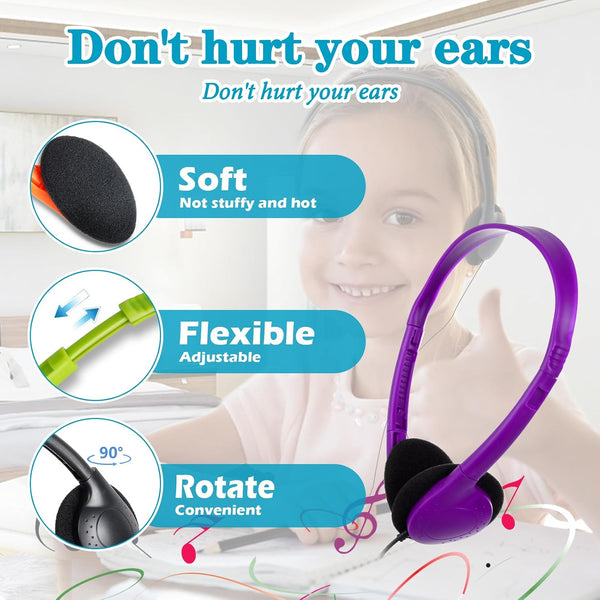 Classroom Kids Headphones Bulk 18 Pack for School Students Children Teen Boys Girls, Whole Bulk Headphones for Classroom Earphones 3.5mm Jack