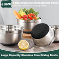 Umite Chef Mixing Bowls with Airtight Lids，6 piece Stainless Steel Metal Nesting Storage Bowls, Non-Slip Bottoms Size 7, 3.5, 2.5, 2.0,1.5, 1QT,