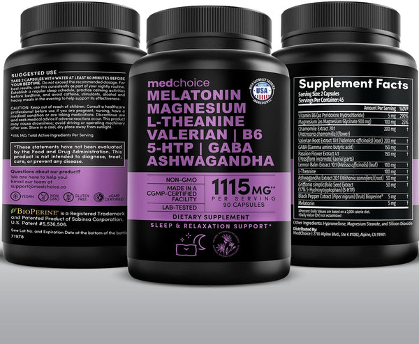 12-in-1 Melatonin Sleep Capsules - Natural Sleep Aids for Adults with Melatonin 5mg and Magnesium Glycinate 500mg, Sleep Aid with Ashwagandha, L