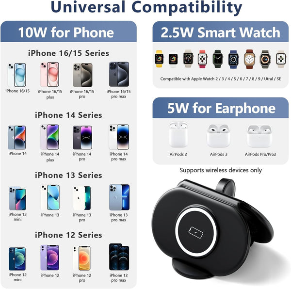 2026 Traveling Portable Wireless Mag-Safe Fast Charging Station,Magnetic 3 in 1 Charger for iPhone 17 16 15 14 13 12 Pro Max Plus,Apple Watch