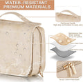 Elviros Hanging Travel Toiletry Bag for Women Vegan Leather (Beige) | 3-in-1 Waterproof Makeup Bag with Compartments for Skincare, Toiletries,