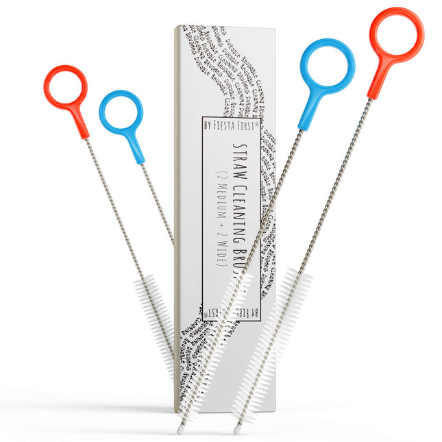 Heavy Duty Cleaning Brushes Set of 4 - Extra Long Straw Cleaners for Metal and Plastic Reusable Drinking Straws, to Clea