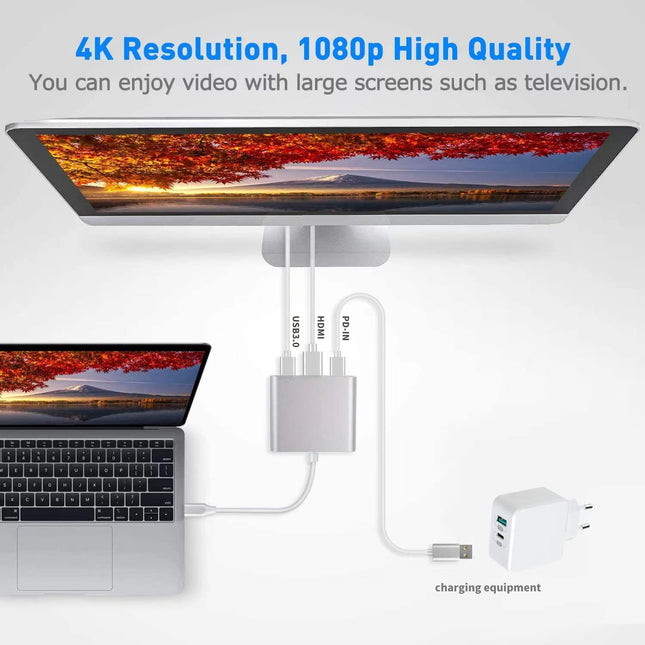 Battony USB C to HDMI Adapter USB Type C Adapter Multiport AV Converter with 4K HDMI Output C Port & 3.0 Fasting Chargin