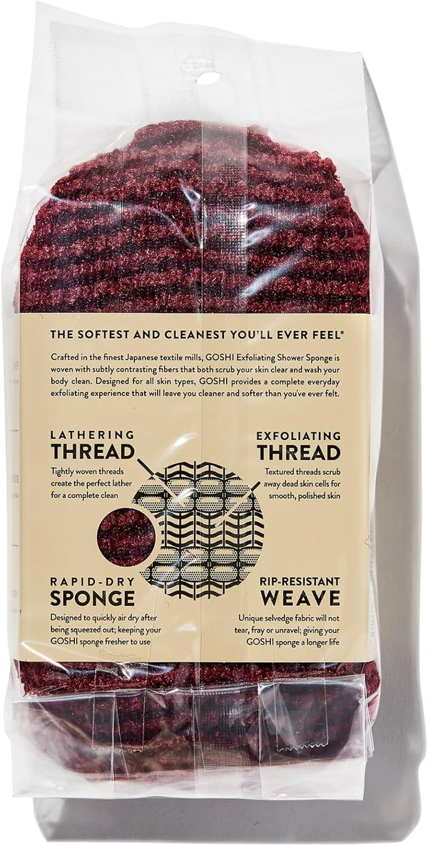 GOSHI Exfoliating Shower Sponge - Rip-Resistant, Rapid-Drying Exfoliating Bath Sponge for All Skin Types - Brick Red - Made in Japan |