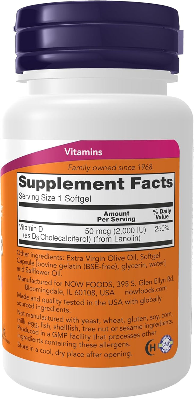 NOW Foods Supplements, Vitamin D-3 2,000 IU, High Potency, Structural Support*, 