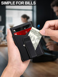 Wallet for Men Slim Leather Wallets for 12-15 Cards, Minimalist Thin RFID Blocking Card Holder with Money Clip & ID Window, Small Bifold Front