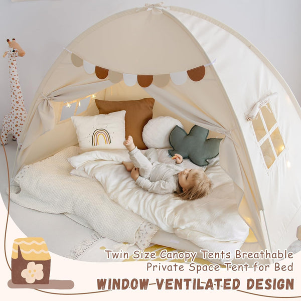 Twin Bed Tent Canopy for Kids Toddler Tents Indoor Bed Bunk Sleep Tents | Twin Size Bed Tent Dream Playhouse Privacy Blackout Portable Drafty Room