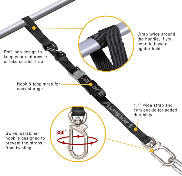 Ayaport Motorcycle Tie Down Straps 1.1” x 7’ (with Swivel Carabiner Hooks) Cam Buckle Tie Downs, Handlebar Strap for Dirt Bike, Motor Bike, Kayak,