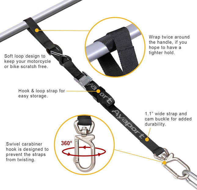 Ayaport Motorcycle Tie down Straps 1.1â X 7â (With Swivel Carabiner Hooks) Cam Buckle Tie Downs, Handlebar Strap for