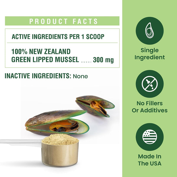 Green Lipped Mussel Powder for Dogs & Cats - 100% New Zealand Green Lipped Mussels - Natural Hip & Joint Supplement for Joints, Tendons,