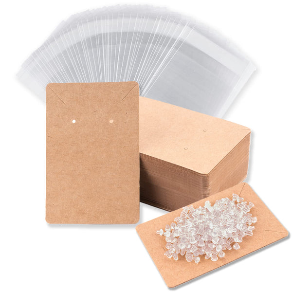 Earring Display Cards with 100 Pcs Earring Holder Cards 200 Pcs Earring Backs and 100 Jewelry Packaging for Earrings Necklace Jewelry Bags 3.5x2.4