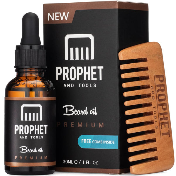 Premium Unscented Beard Oil & Comb Set - Thickens and Softens Beard, Relieves Itch & Dry Skin, 100% Natural, Fast-Absorbing Formula - Perfect for
