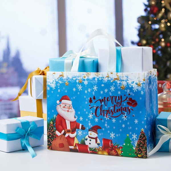 YANGTE 16 Pack Christmas Tote Bags with Handles, Non-Woven Gift Bags, 12.8" 9.8" 6.7 16-Pack