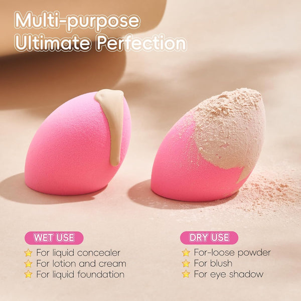 GWT Makeup Sponge Set, 6 Pcs Latex-Free Beauty Blender Sponges for Foundation, Liquid & Cream, Ultra-Soft Wonder Sponges, Multi-Angle Blending,