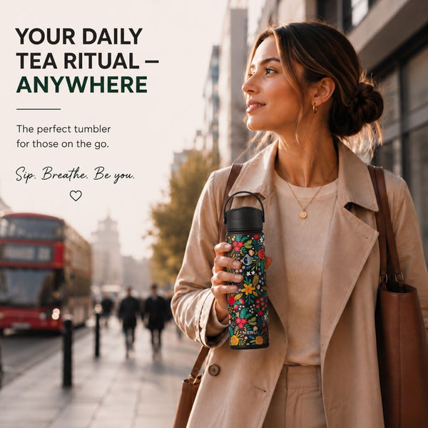 22 oz Ceramic Lined Tea Infuser Travel Tumbler, Micro-Mesh Stainless Steel Infuser, Pure Taste Ceramic Interior, Triple Insulated 12hr Hot Cold,