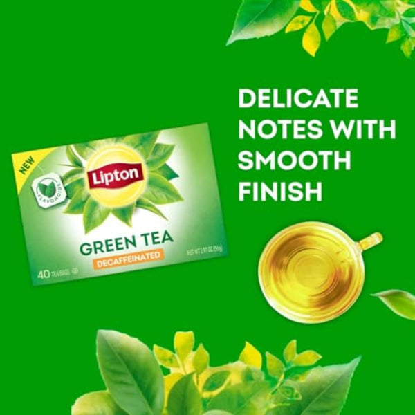 Lipton Decaffeinated Green Tea Bags, Unsweetened Teabags for Decaf Hot Tea or Decaf Iced Tea with Flavonoids, 40 Total Tea Bags 40 Count (Pack of 1)