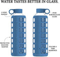 Purifyou Premium 40/32 / 22/12 Oz Glass Water Bottles with Times to Drink and Volume, Silicone Sleeve & Stainless Steel Lid Insert, Reusable for