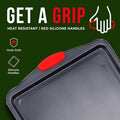 Baking Pan Set – 3 Piece Cookie Sheet – Deluxe Black Non-Stick Carbon Steel – Silicone Handles – Commercial Grade Restaurant Quality – PFOA PFOS