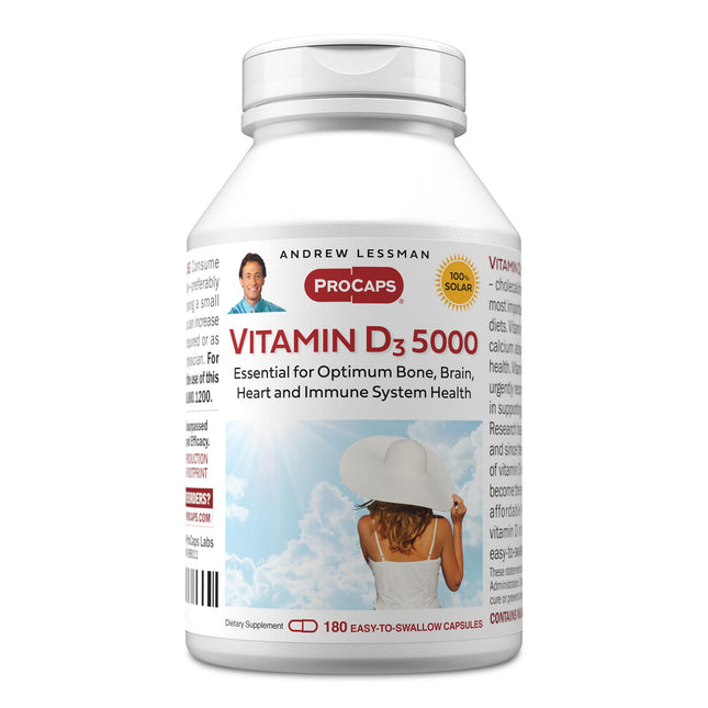 ANDREW LESSMAN Vitamin D3 5000 IU 180 Capsules - High Potency, Essential for Calcium Absorption, Supports Bone Health, H
