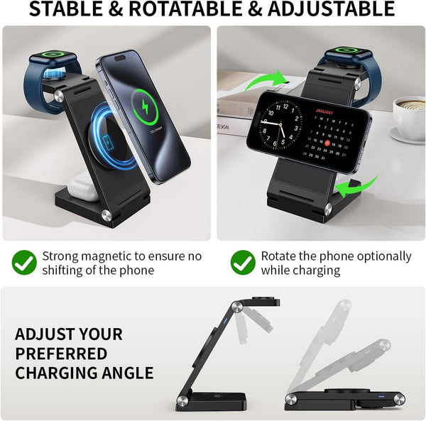 (2026 Upgraded) Traveling Wireless Mag-Safe Fast Charging Station,Magnetic 3 in 1 Charger for iPhone 17 16 15 14 13 12 Pro Max Plus,Apple Watch