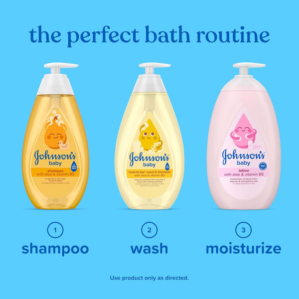 Johnson's Baby Head-To-Toe 2 in 1 Tear Free Wash & Shampoo with Aloe Vera and Vitamin B5, Safe and Gentle for Newborns and Delicate Skin,