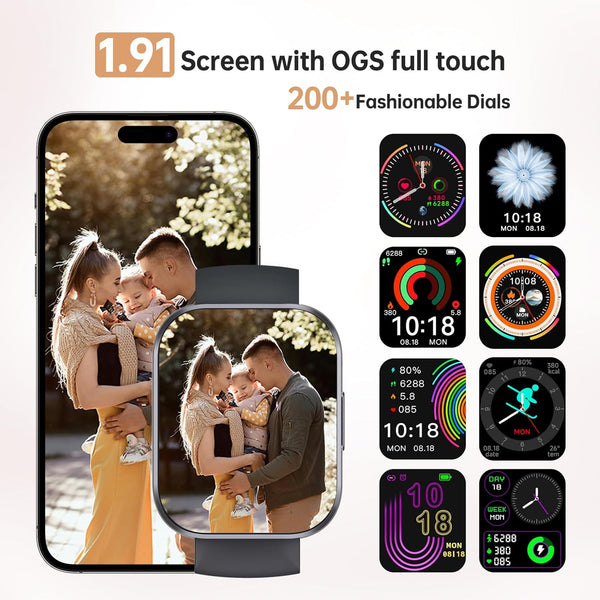 OUKITEL Smart Watch(Answer/Make Call), 1.91" HD Smart Watches for Women Men, Fitness Tracker with Heart Rate Sleep Spo2 Monitor, IP68 Waterproof,